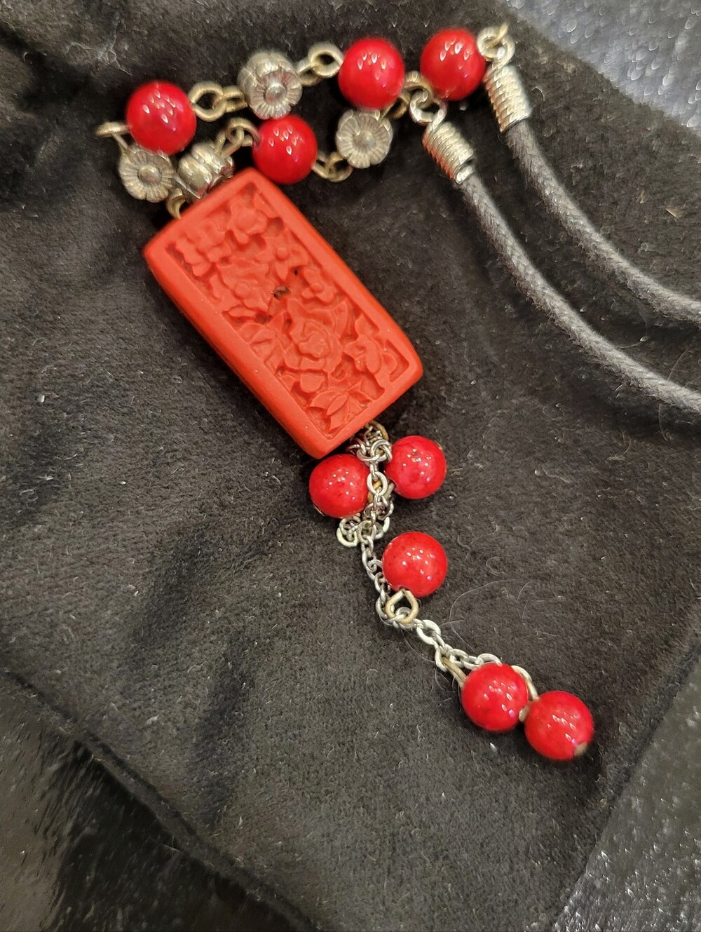 Red Carved Pendant Necklace - Women's Jewelry
